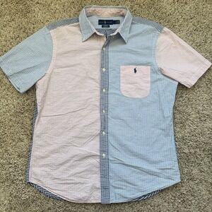 Polo Ralph Lauren Paneled Seersucker Short Sleeve Button Down Shirt Striped XL